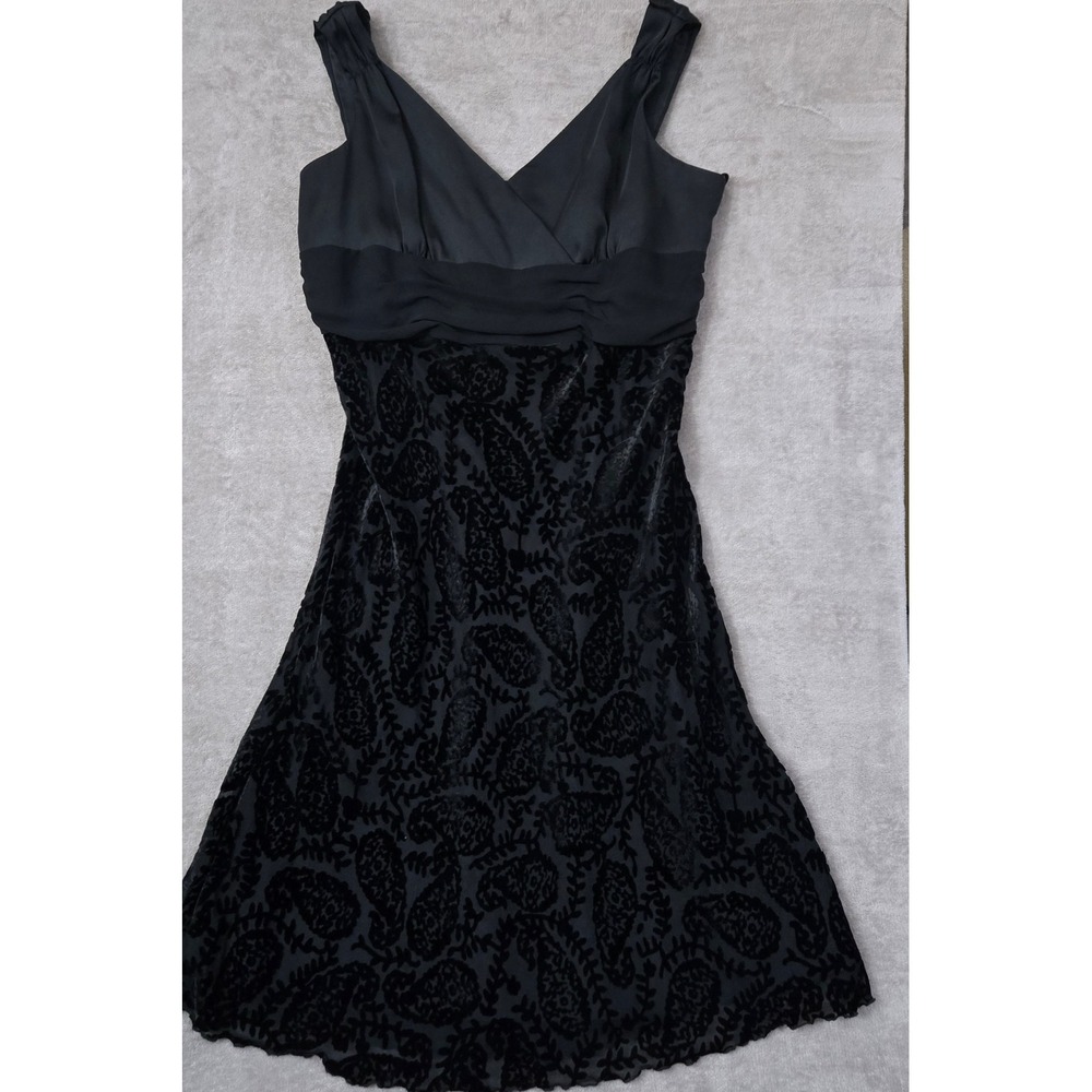 Bandolino‎ Black Velvet Burnout Floral Sleeveless Midi Dress 16